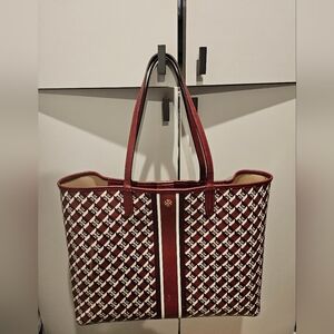 Tory Burch Geo Logo Crimson Red Tote